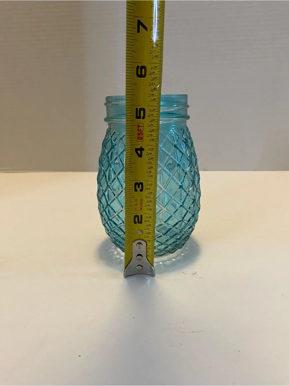 Vintage Style Blue Glass Flower  Jar with Grid Like A Pineapple No Lid